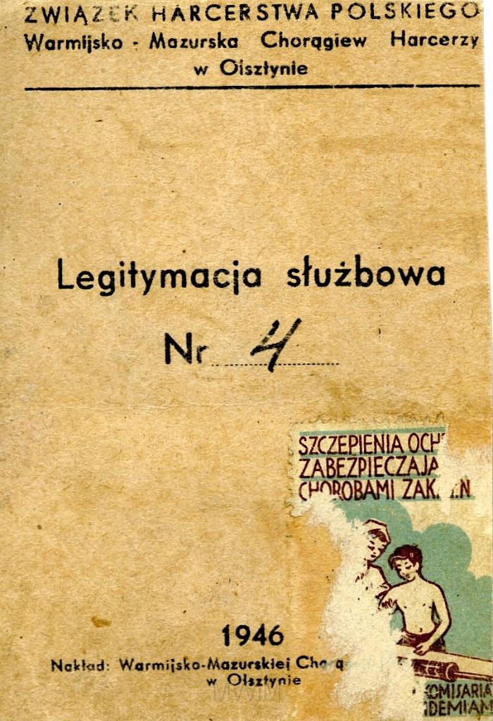 KKE 3256-1.jpg - LEgitymacja Zwiazku Harcerstwa, Jana Rutkowskieggo, Olsztyn, 1946r.
